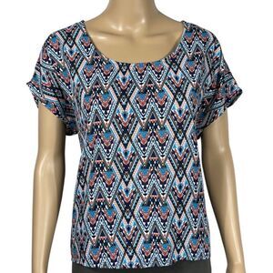 Wishful Park Blue and Orange Button Down Blouse